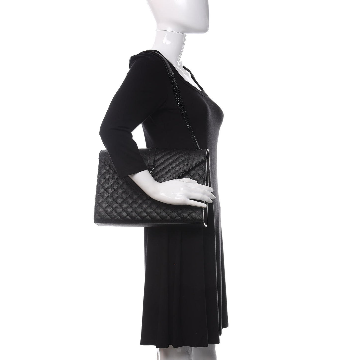 Grain De Poudre Textured Mixed Matelasse Large Triquilt Monogram Monochrome Satchel Black