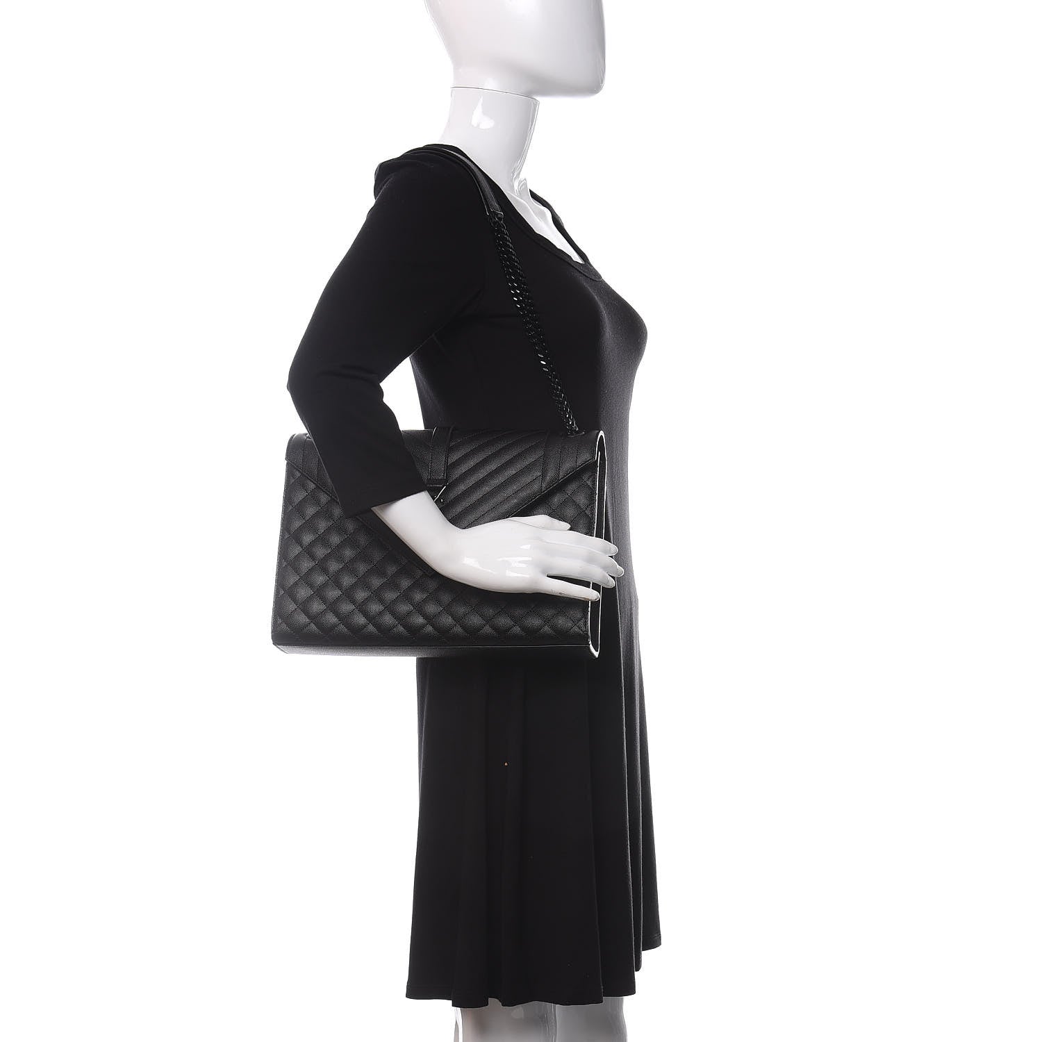 Saint Laurent Grain De Poudre Textured Mixed Matelasse Large Triquilt Monogram Monochrome Satchel Black 2 of 9