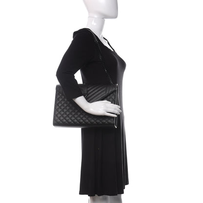 Saint Laurent Grain De Poudre Textured Mixed Matelasse Large Triquilt Monogram Monochrome Satchel Black 2 of 9