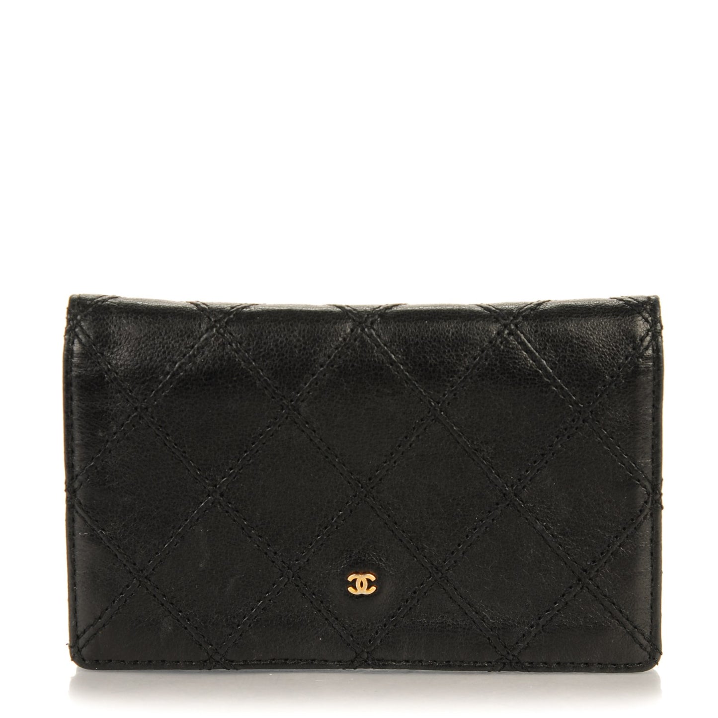 Calfskin Diamond Stitched Card Holder Wallet Black