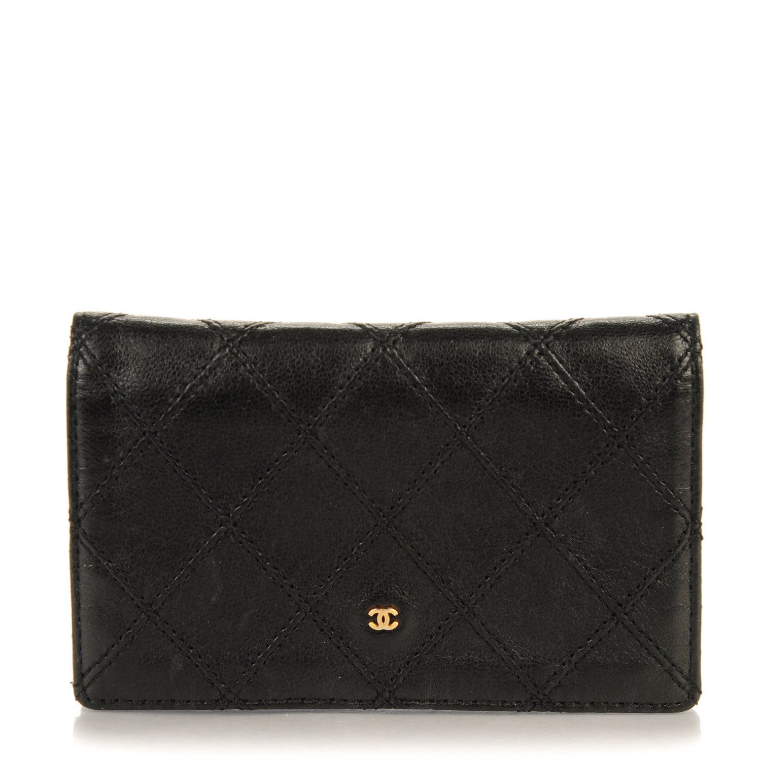 Chanel Calfskin Diamond Stitched Card Holder Wallet Black 1 of 7
