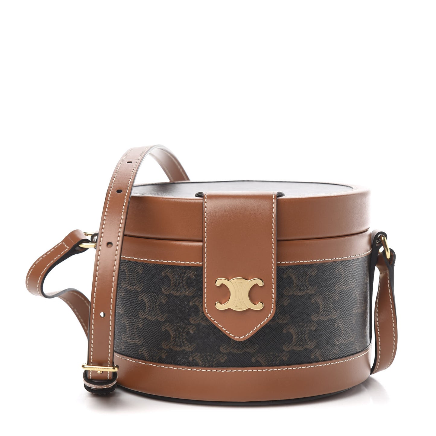 Calfskin Triomphe Canvas Medium Tambour Bag Tan