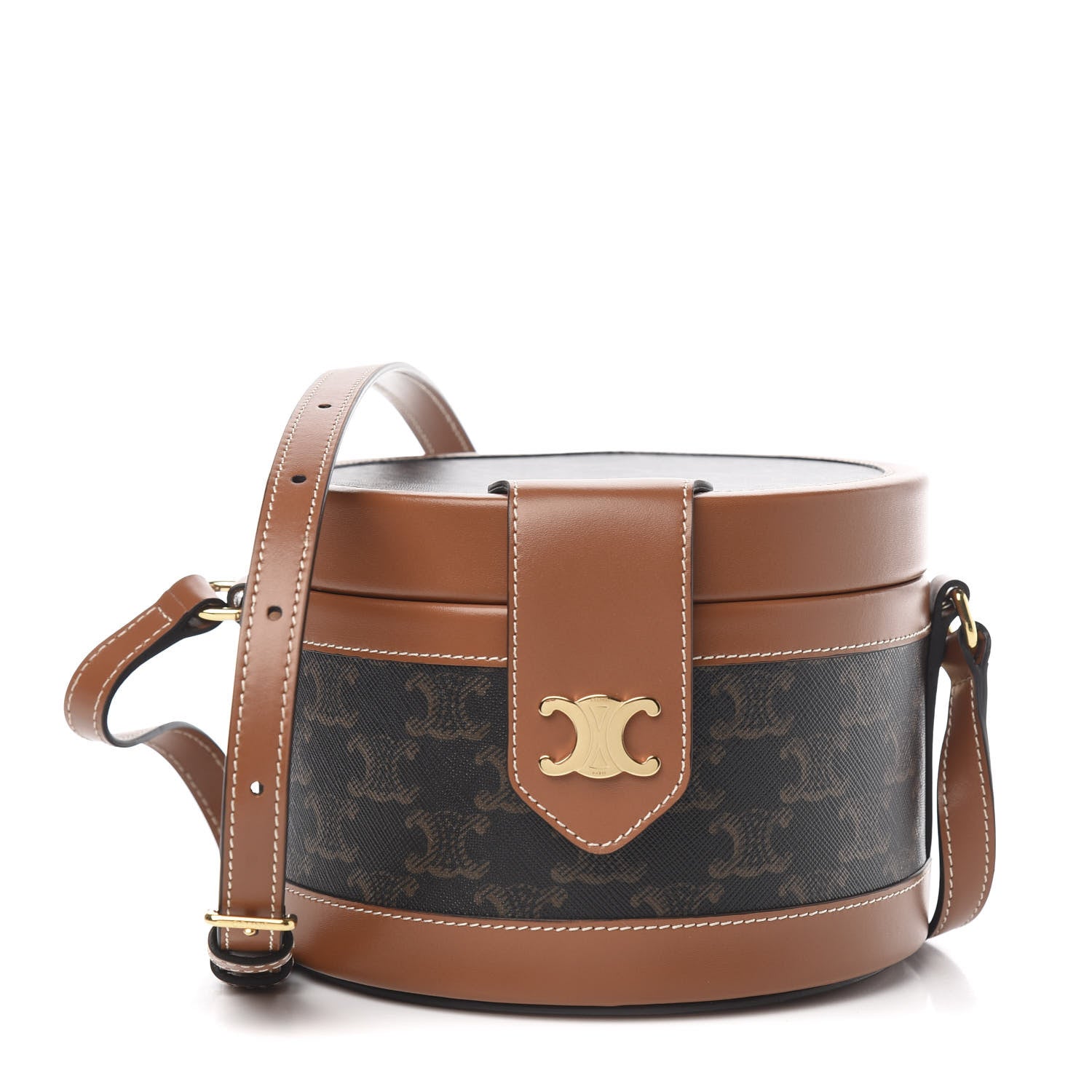 Celine Calfskin Triomphe Canvas Medium Tambour Bag Tan 1 of 10