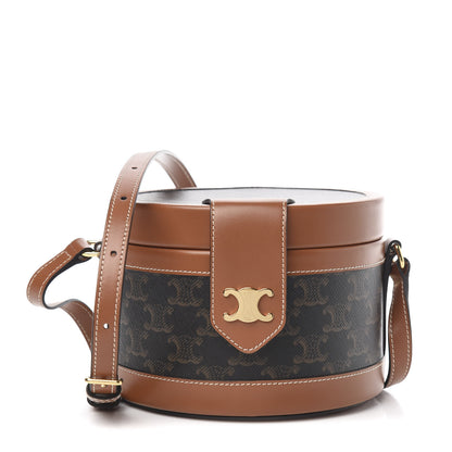 Celine Calfskin Triomphe Canvas Medium Tambour Bag Tan 1 of 10