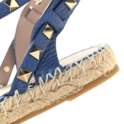 Valentino Garavani Grained Calfskin Rockstud Ankle Strap Espadrille Flat Sandals 36 Baltique 17 of 18