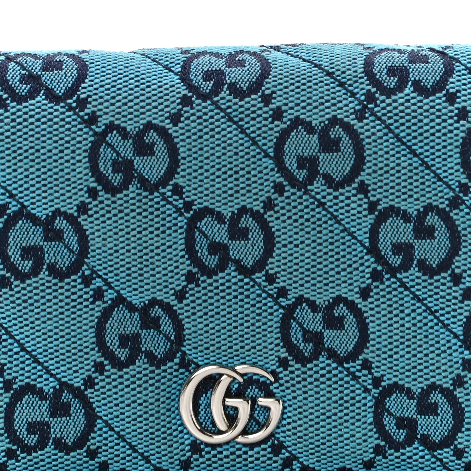 Gucci Monogram Multicolor Matelasse Diagonal GG Marmont Card Case Wallet Light Blue Pink Blue Hibiscus Red 7 of 10