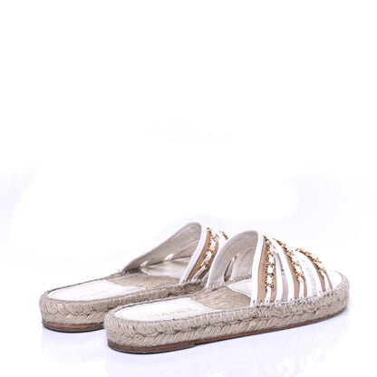 Chanel Lambskin Chain Espadrille Slip On Sandals 39 White 4 of 8