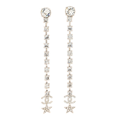 Chanel Crystal Starfall Drop Long CC Earrings Silver 1 of 5