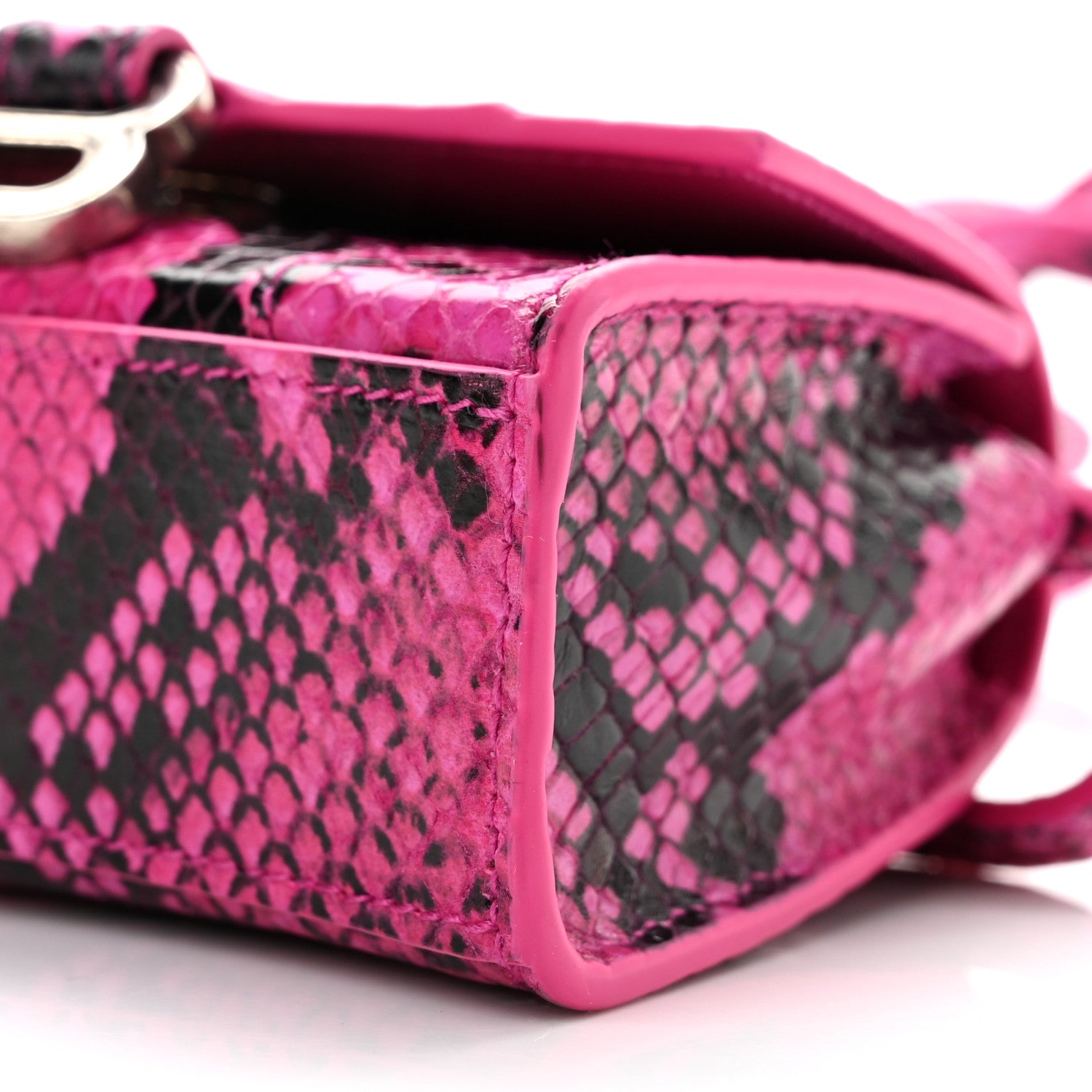 Balenciaga Shiny Calfskin Python Effect Hourglass Top Handle Bag Mini Fuchsia Black 10 of 10