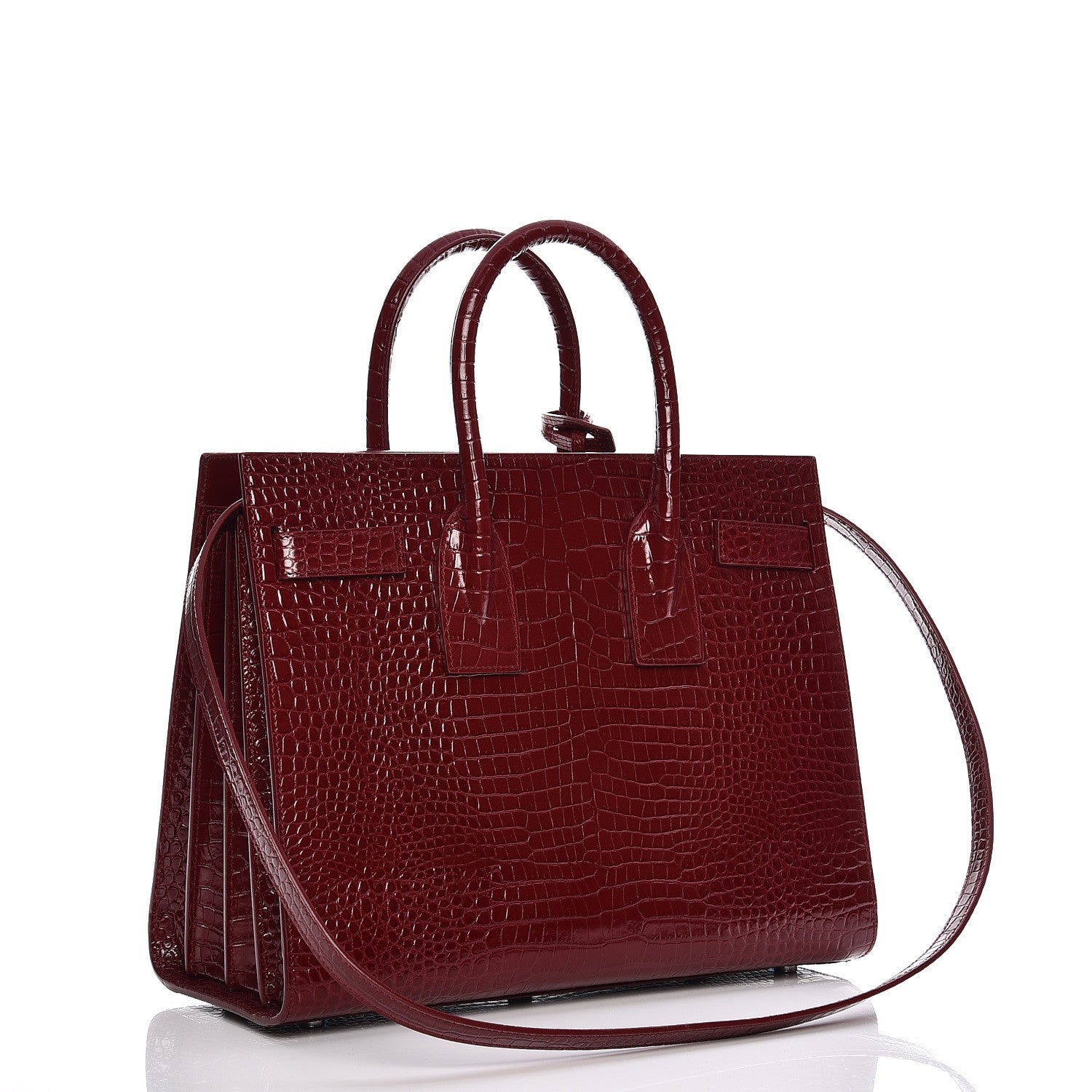 Saint Laurent Calfskin Crocodile Embossed Small Sac De Jour Bordeaux 4 of 10