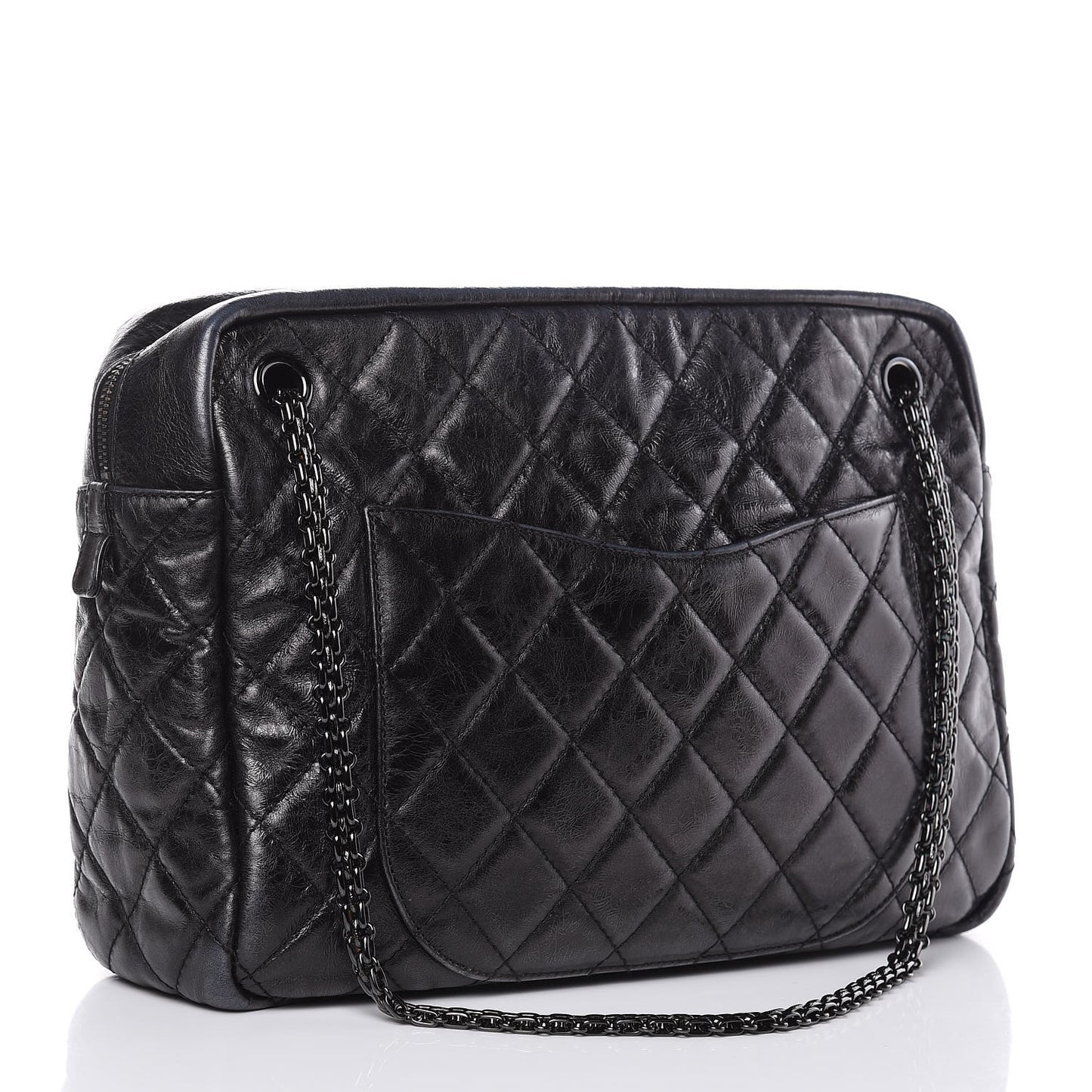 Metallic Aged Calfskin Quilted Large Reissue Camera Case Black