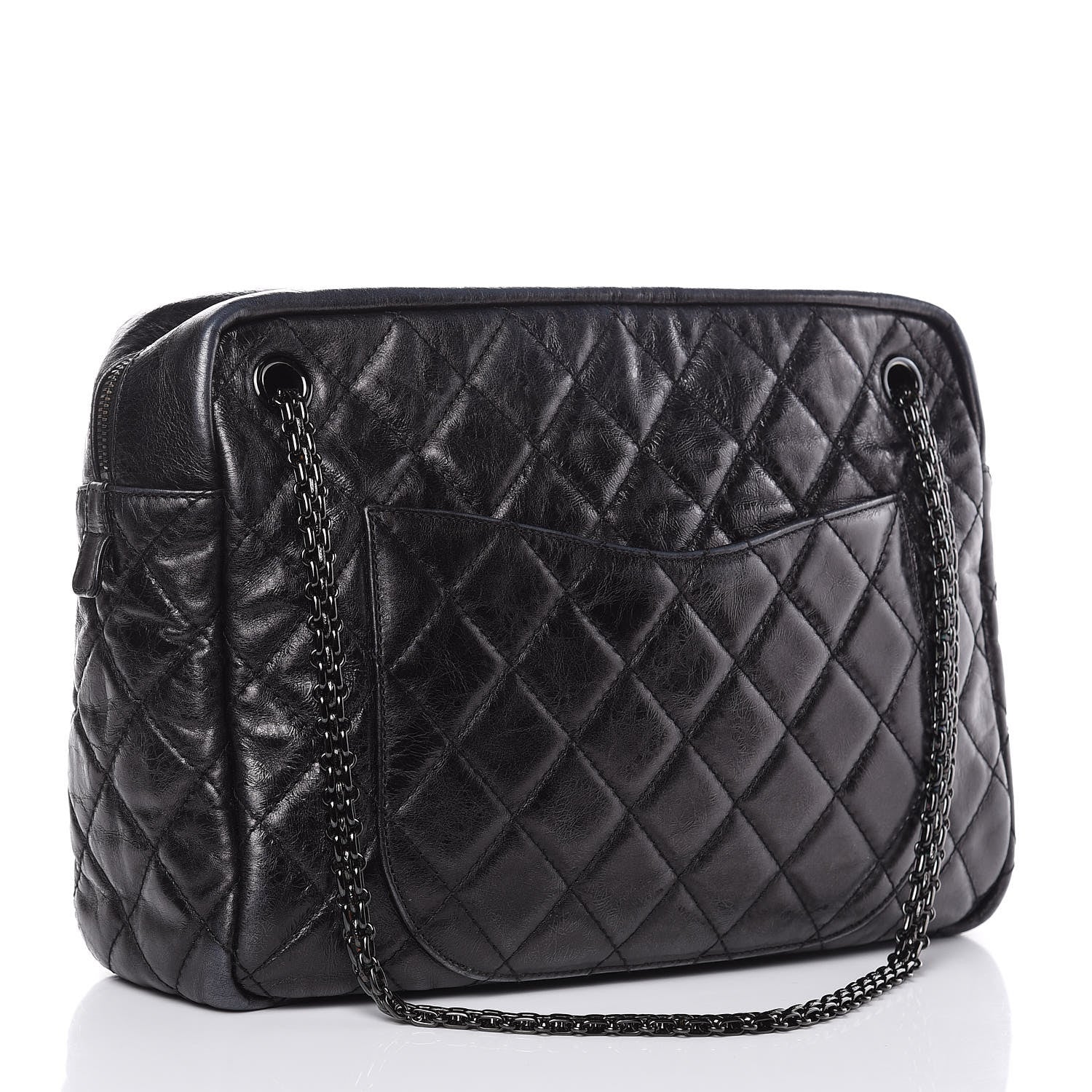 Chanel Metallic Aged Calfskin Quilted Large Reissue Camera Case Black 3 of 15