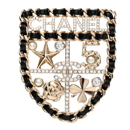 Chanel Lambskin Pearl Strass Sergeant Chanel Shield Brooch Gold 1 of 5