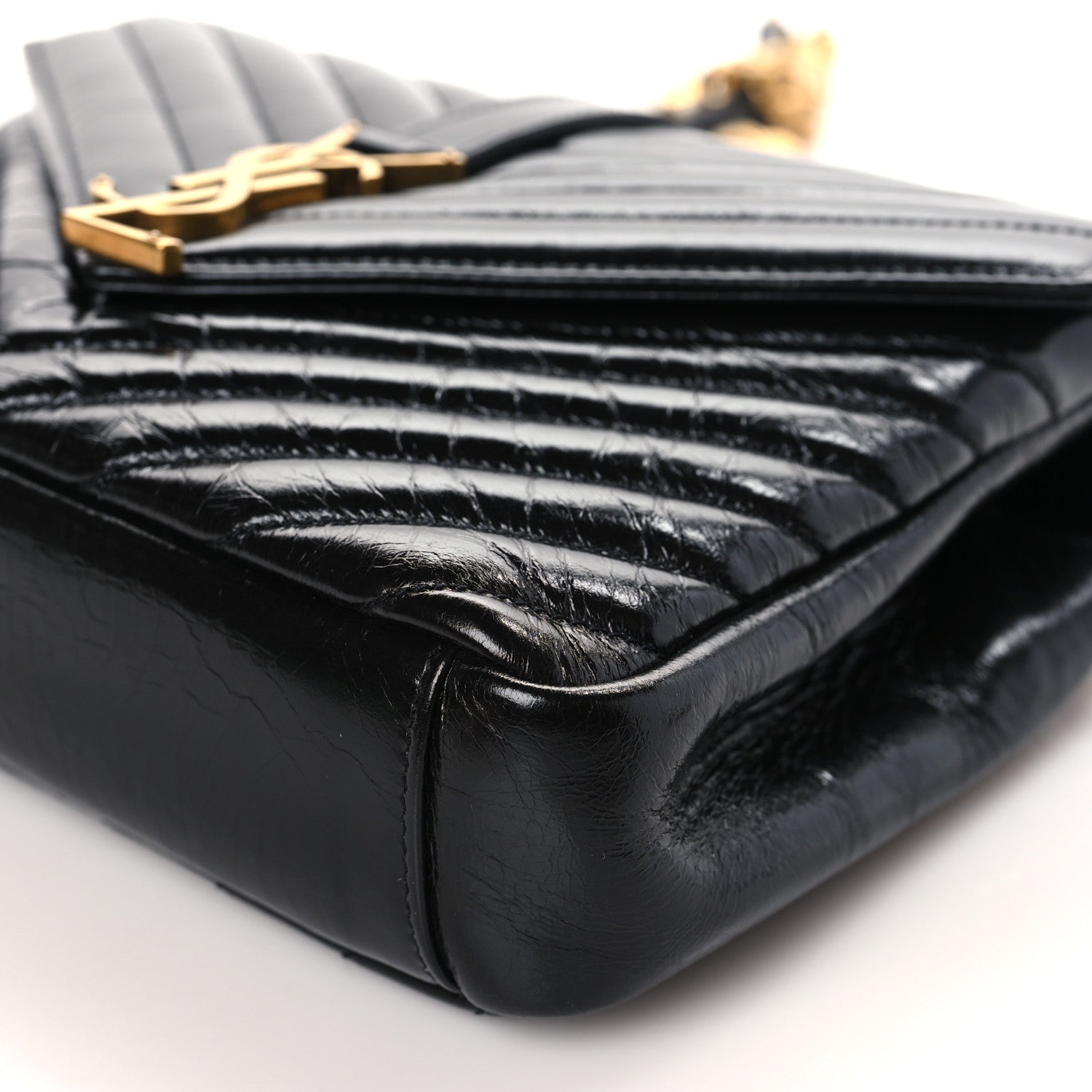 Saint Laurent Cracked Shiny Calfskin Matelasse Chevron Monogram Medium College Bag Black 9 of 9
