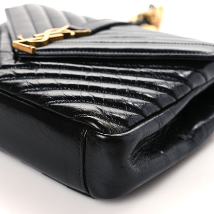 Saint Laurent Cracked Shiny Calfskin Matelasse Chevron Monogram Medium College Bag Black 9 of 9