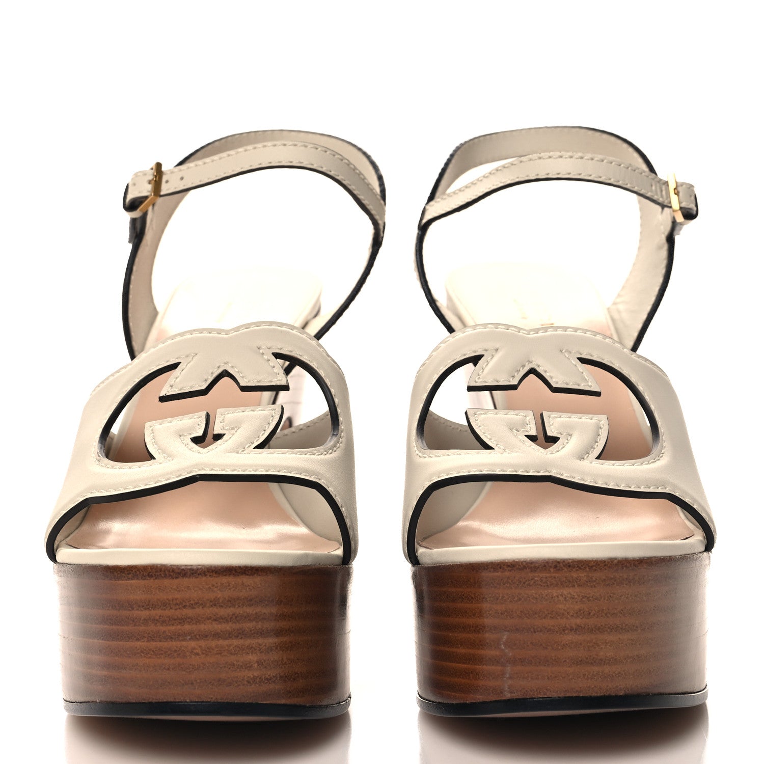 Gucci Cosmos Softy Calfskin Wooden Interlocking G Cut-Out 30/120mm Platform Sandals 40 Mystic White 3 of 9