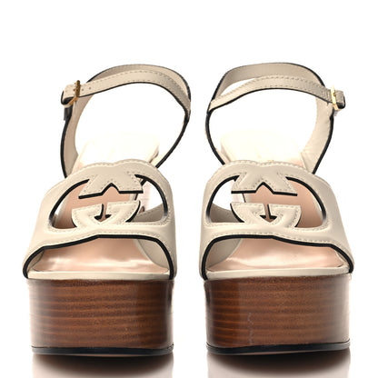 Gucci Cosmos Softy Calfskin Wooden Interlocking G Cut-Out 30/120mm Platform Sandals 40 Mystic White 3 of 9