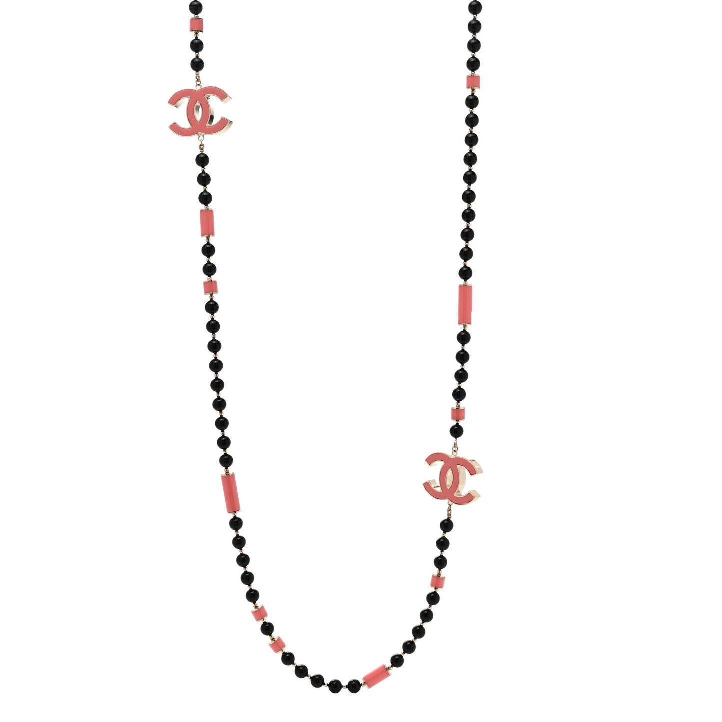 Enamel Bead CC Long Necklace Pink Black