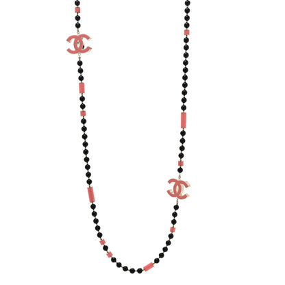 Chanel Enamel Bead CC Long Necklace Pink Black 1 of 6
