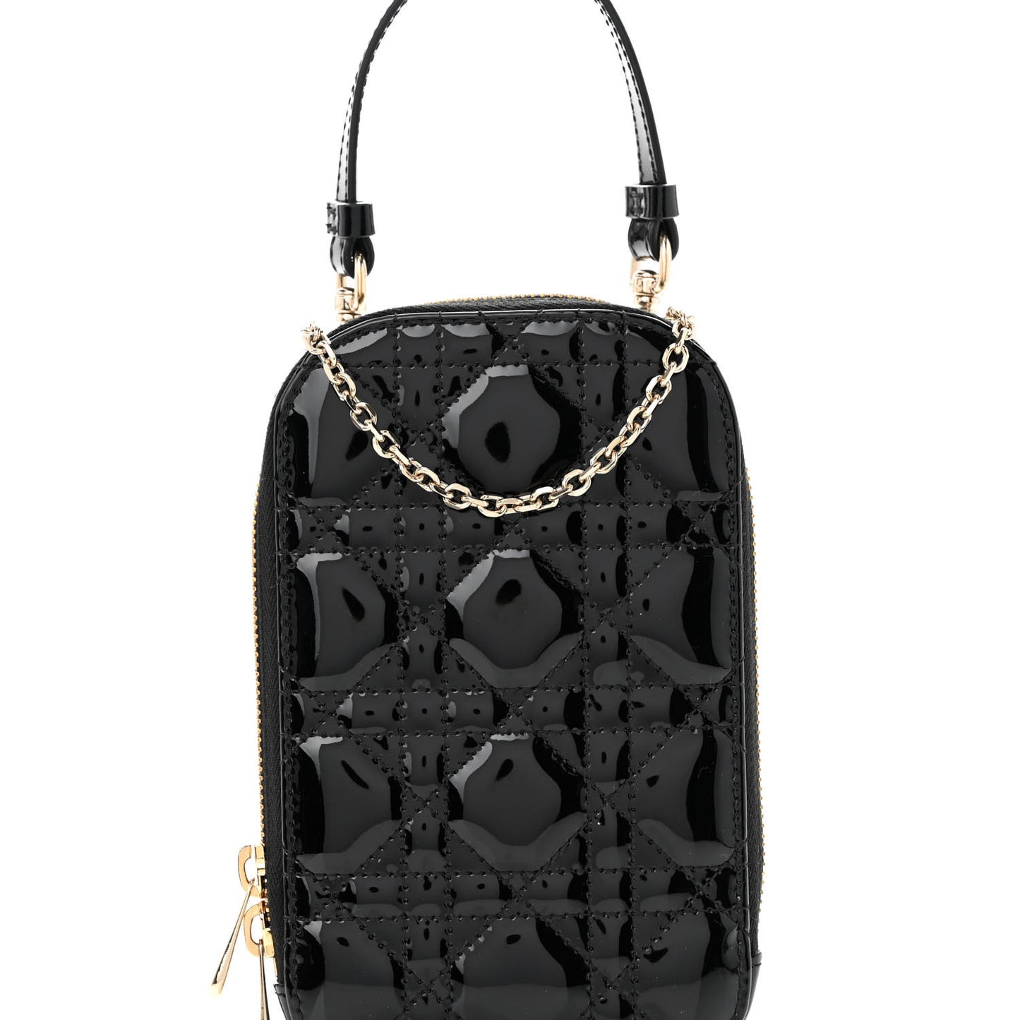 Patent Cannage Lady Dior Phone Holder Black