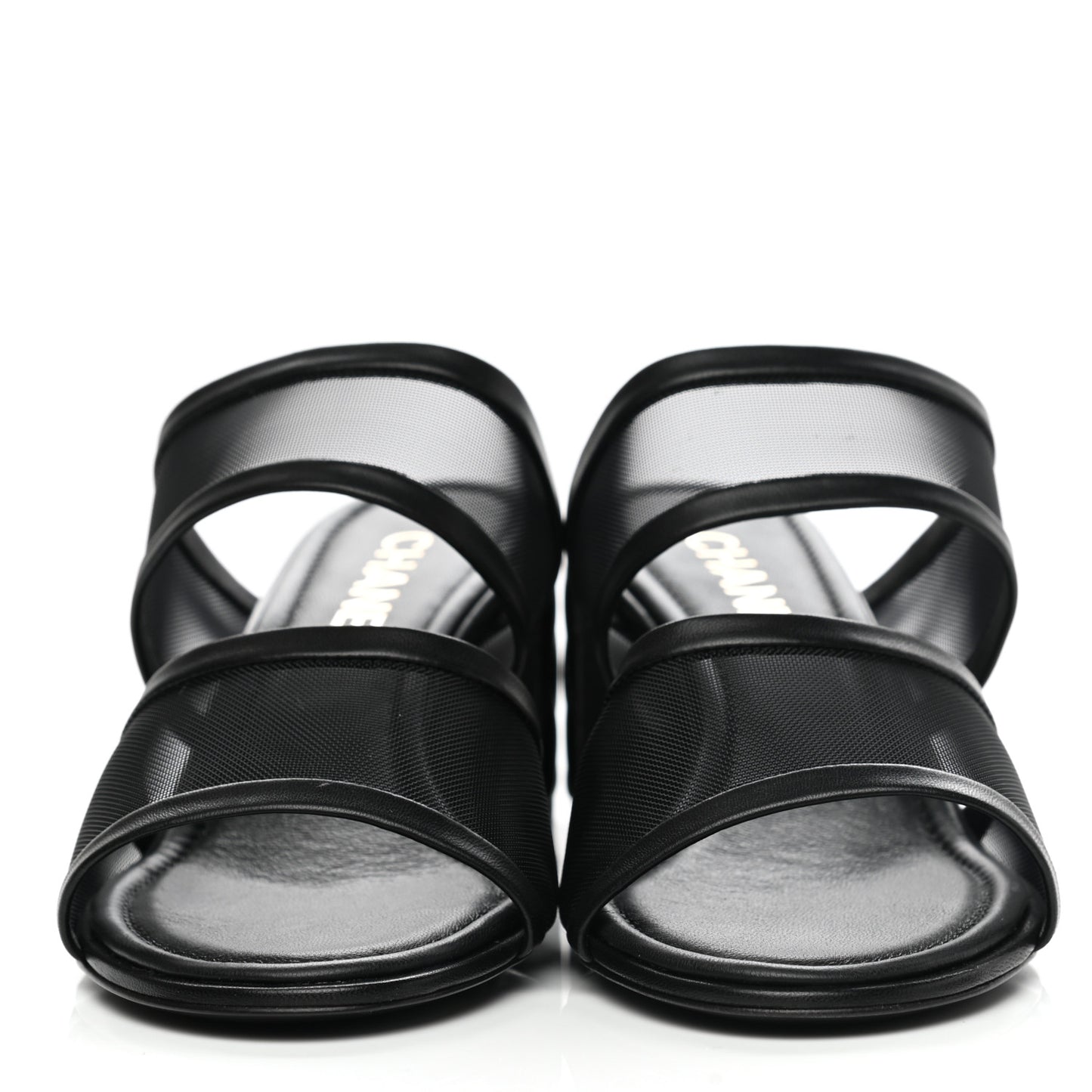 Mesh Lamskin Quilted CC Mules 38.5 Black