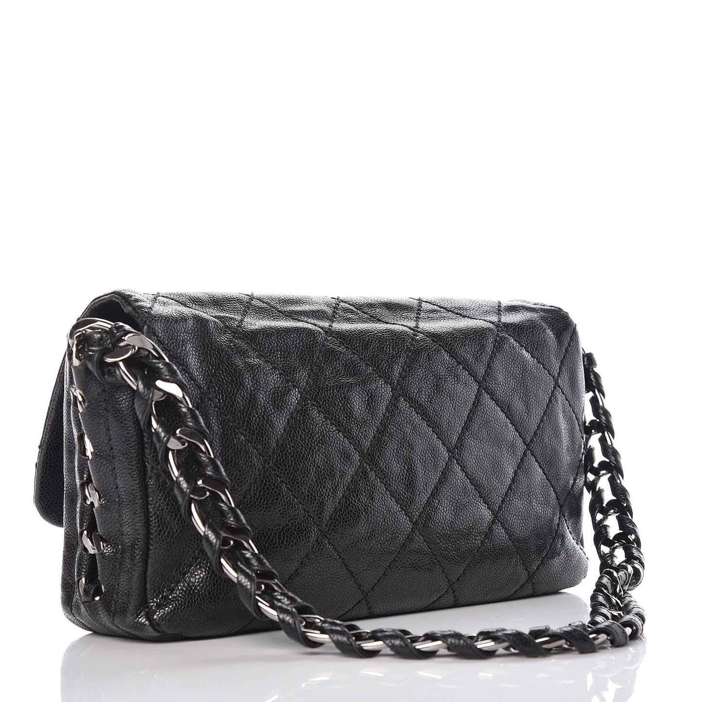 Glazed Caviar Quilted Modern Chain Flap Black