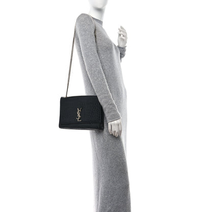 Saint Laurent Calfskin Crocodile Embossed Large Classic Monogram Kate Satchel Black 2 of 16