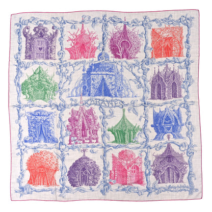 Hermes Cashmere Silk Les Cabanes Shawl 140 Gris Chine Bleu Violet 1 of 4