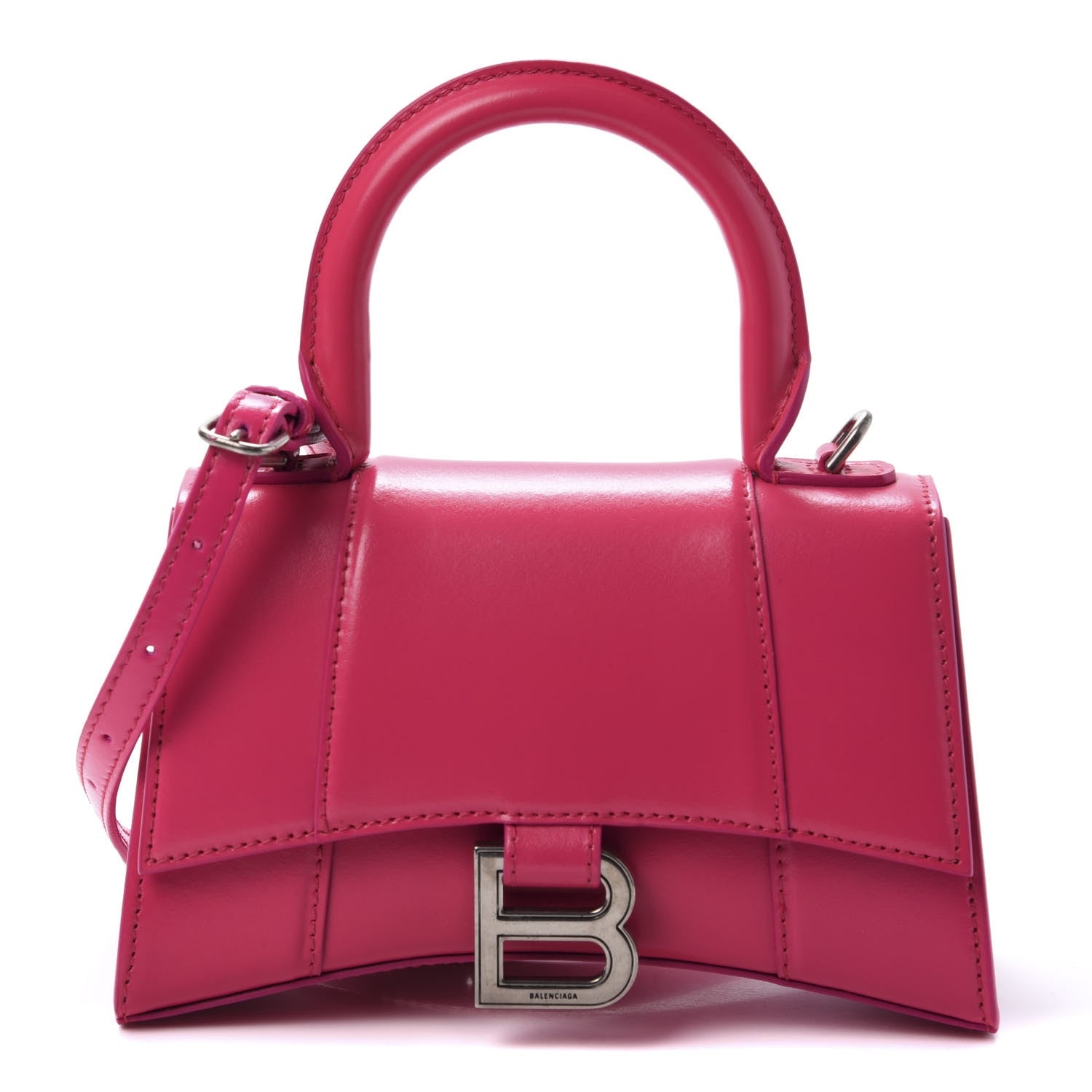 Balenciaga Shiny Box Calfskin Hourglass Top Handle Bag XS Acid Fuchsia 1 of 8