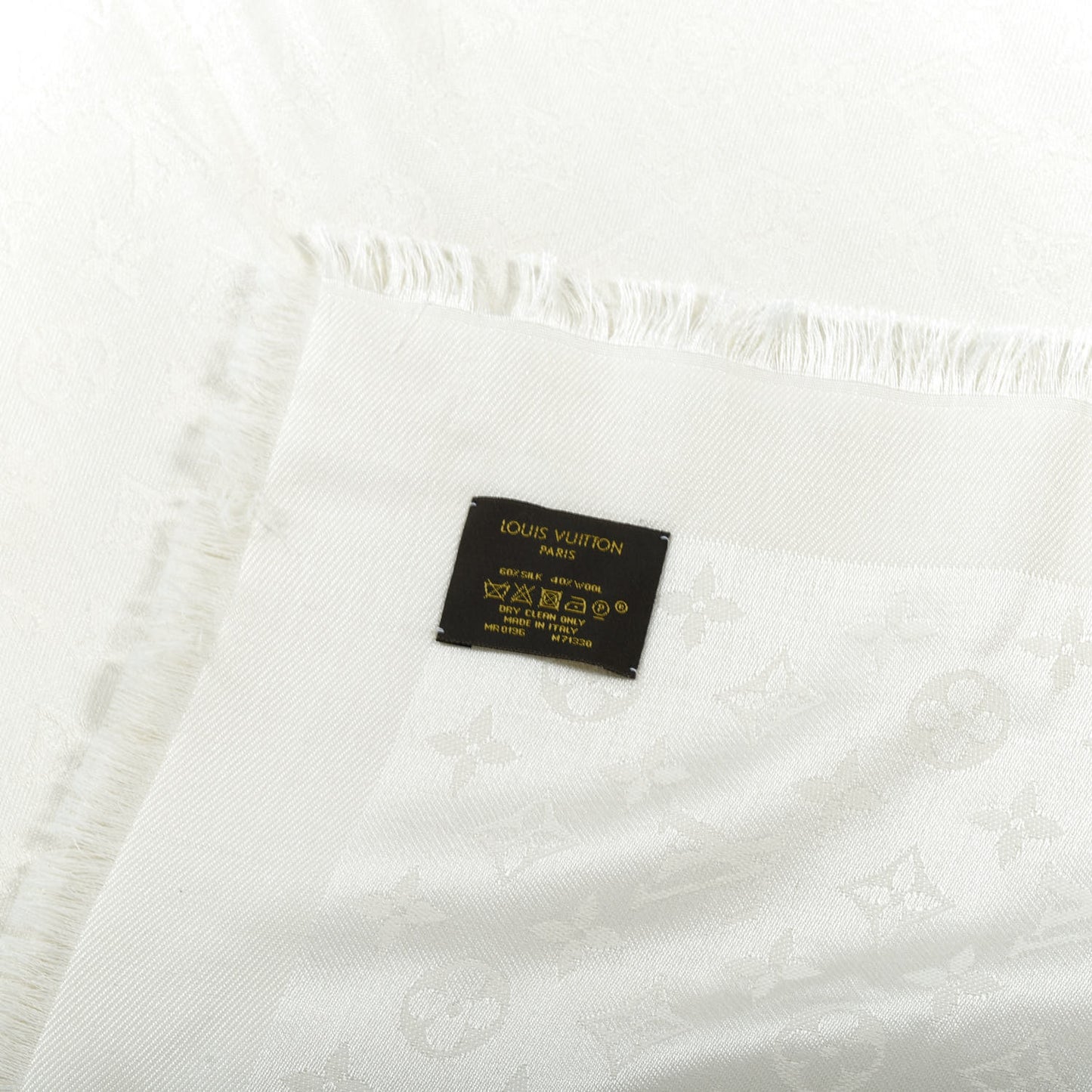 Wool Silk Monogram Shawl White