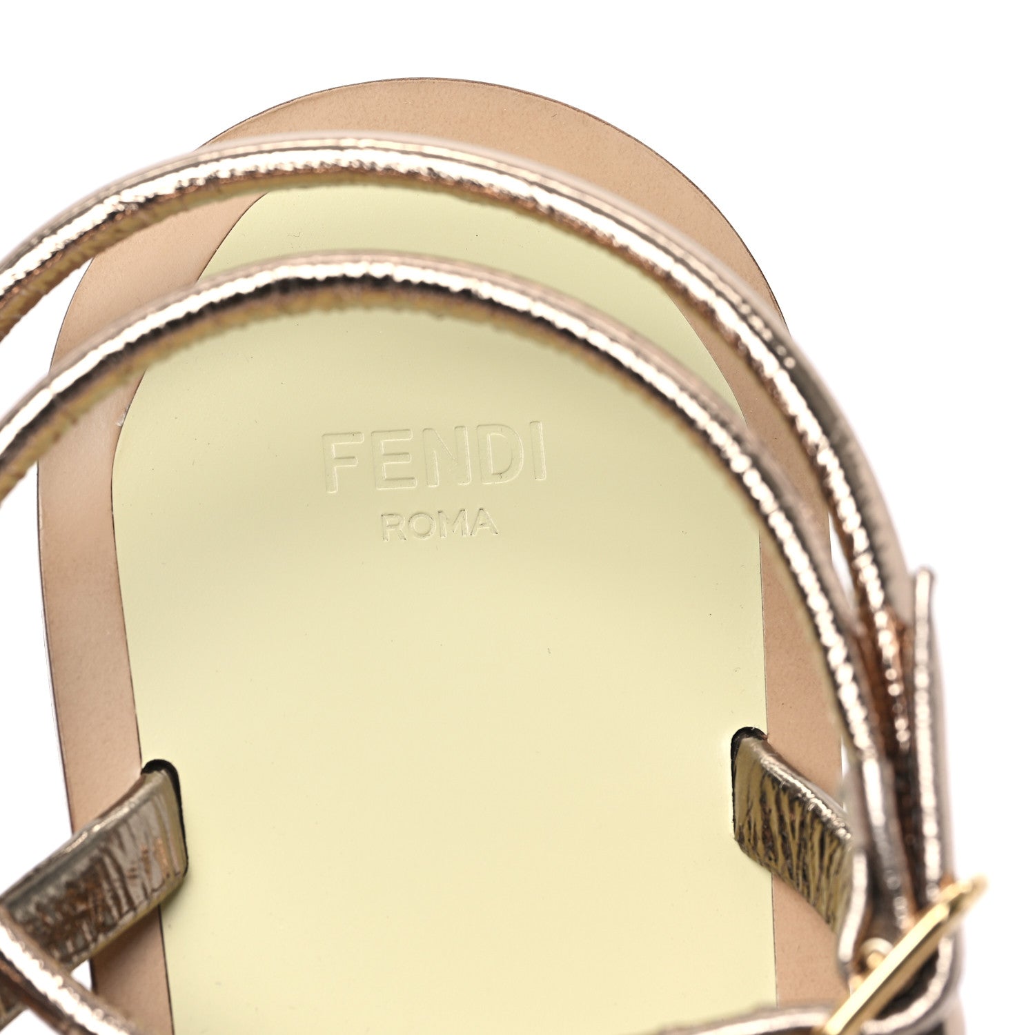 Fendi Metallic Nappa Fendi O'Lock Gladiator Flat Sandals 36 Argento Stagno Champagne 7 of 8