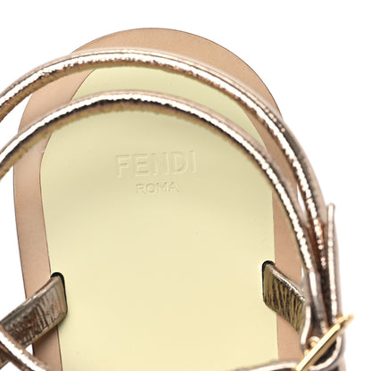 Fendi Metallic Nappa Fendi O'Lock Gladiator Flat Sandals 36 Argento Stagno Champagne 7 of 8