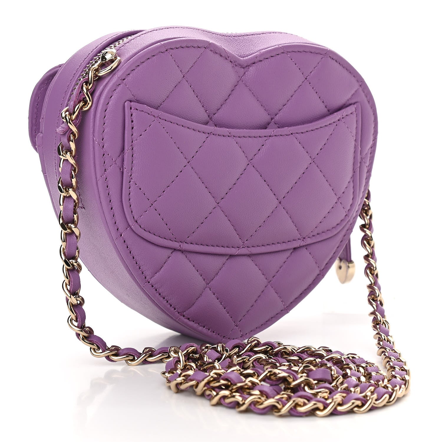 Chanel Lambskin Quilted CC In Love Heart Clutch With Chain Purple 3 of 10