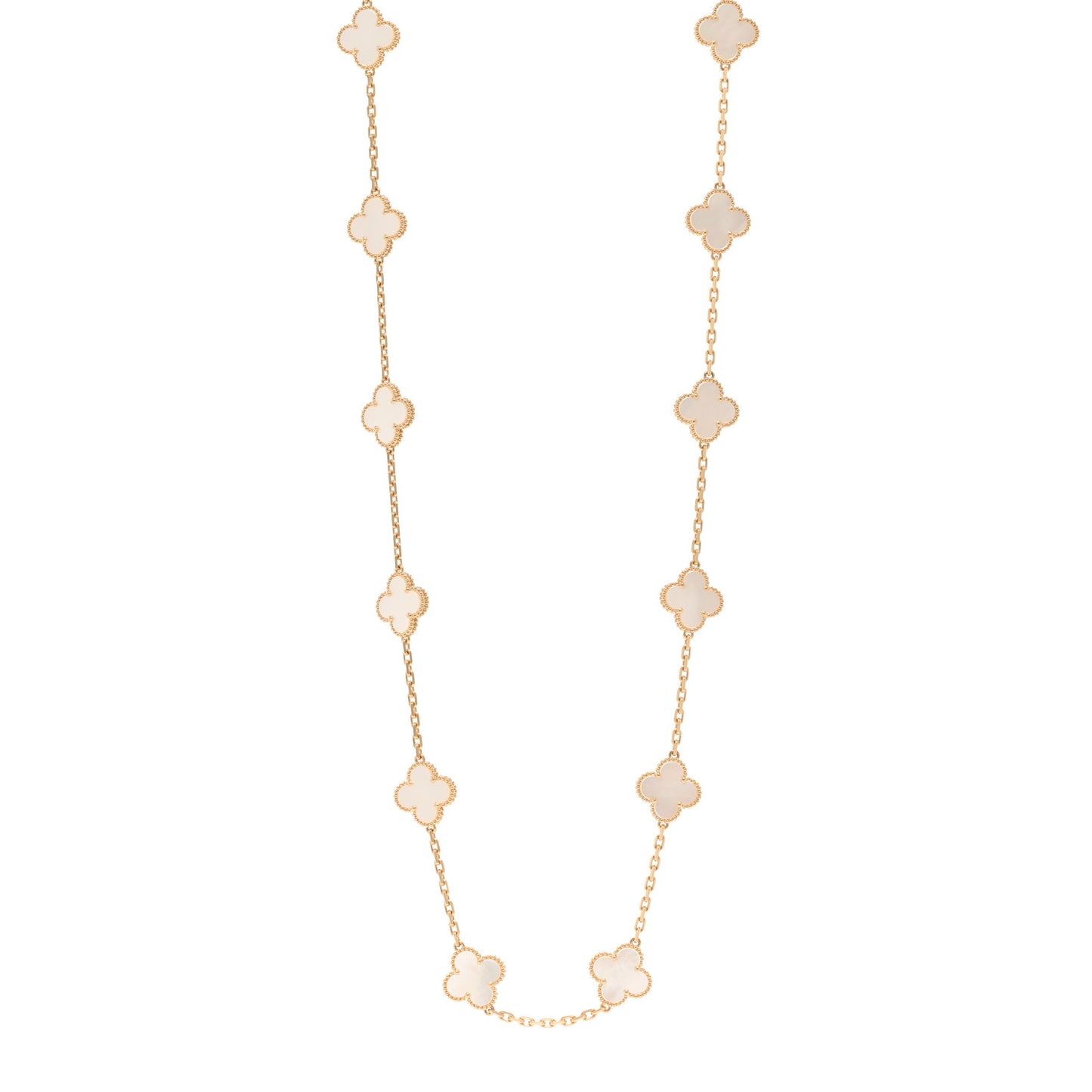 18K Yellow Gold Mother of Pearl 20 Motifs Vintage Alhambra Necklace