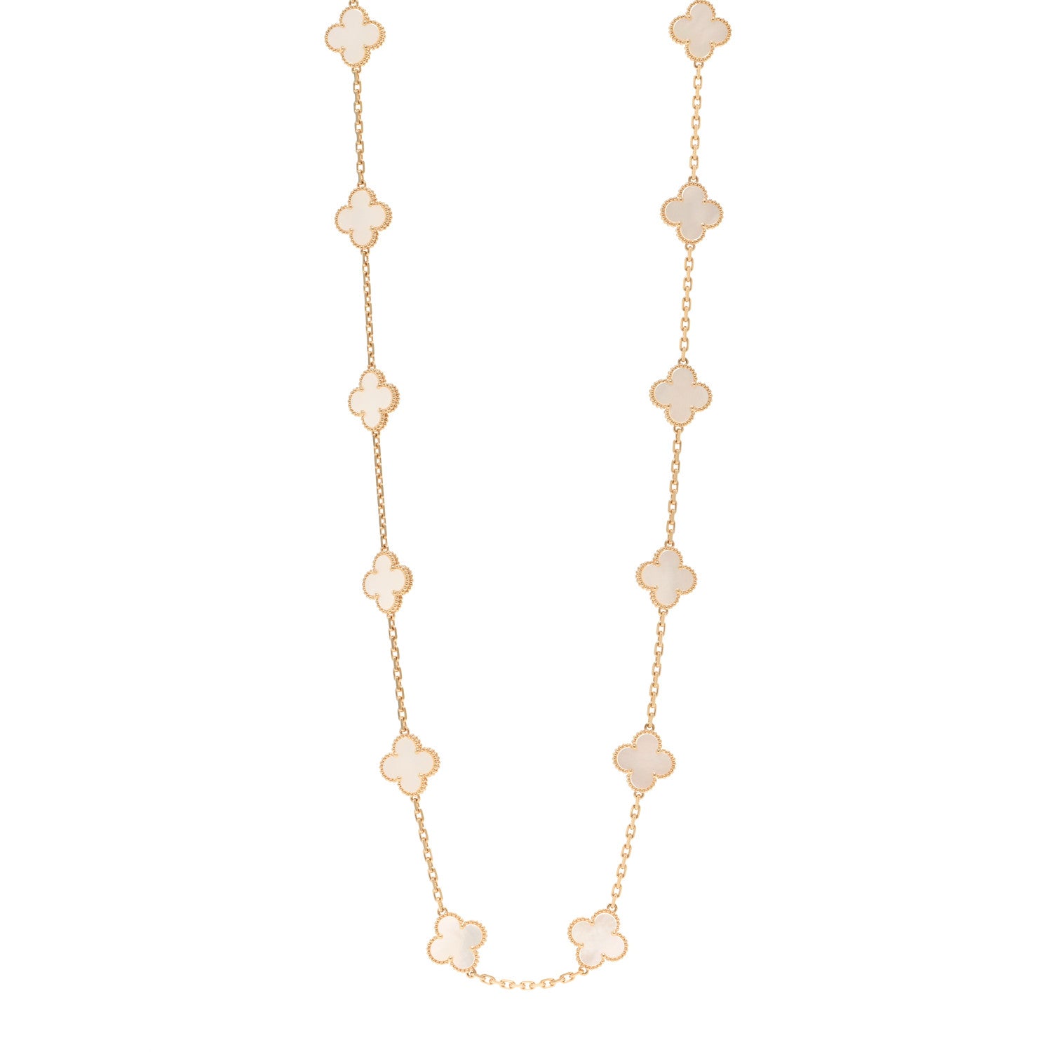 Van Cleef & Arpels 18K Yellow Gold Mother of Pearl 20 Motifs Vintage Alhambra Necklace 1 of 6