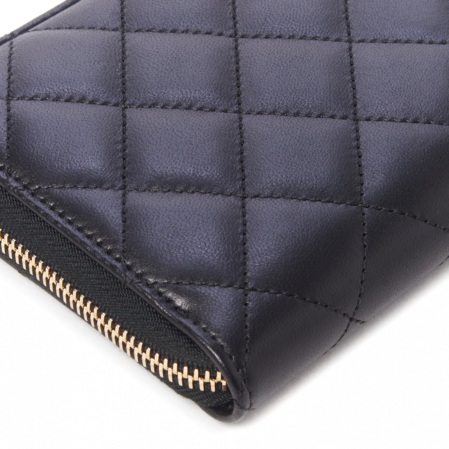 Lambskin Quilted Large Gusset Zip Around Wallet Black