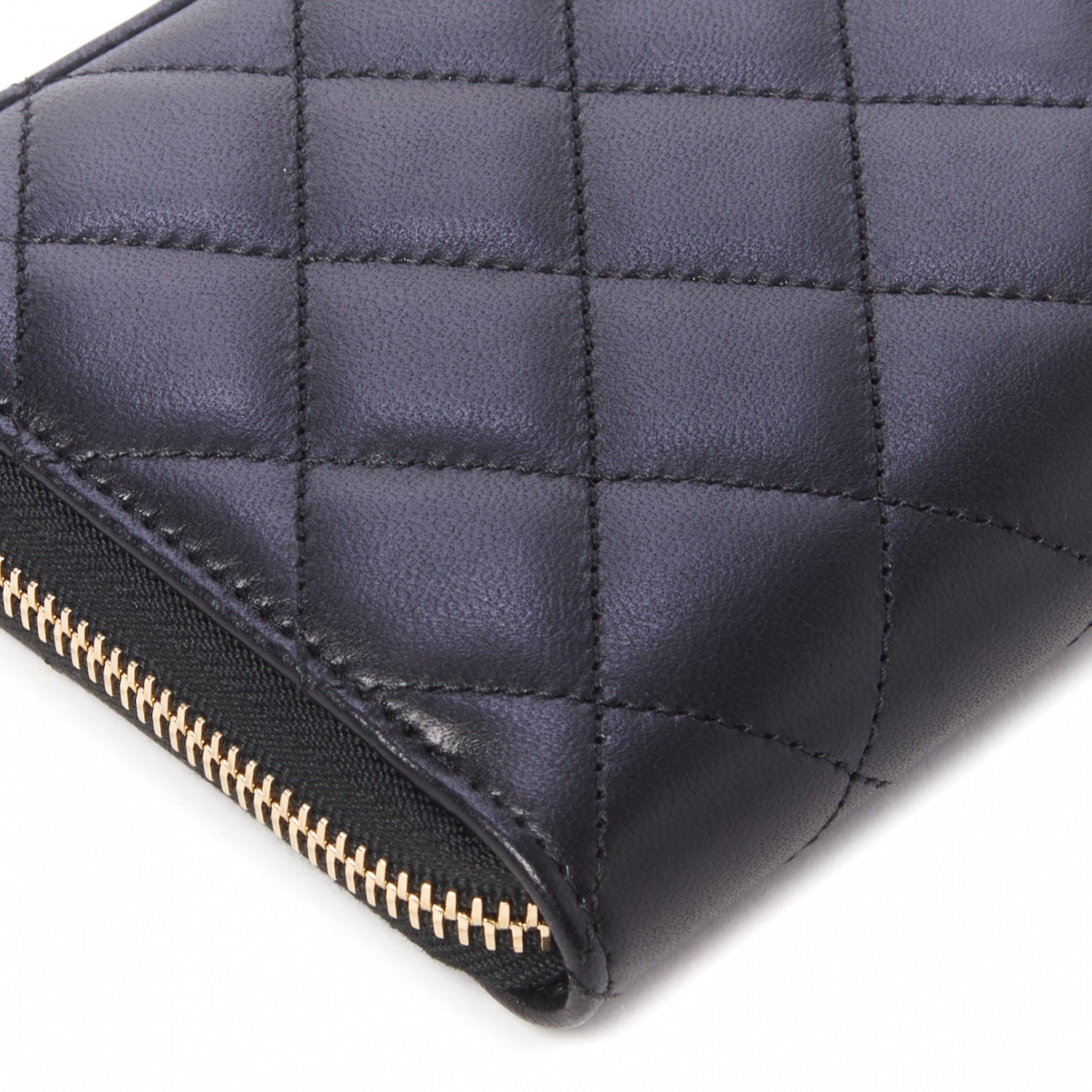 Chanel Lambskin Quilted Large Gusset Zip Around Wallet Black 8 of 10