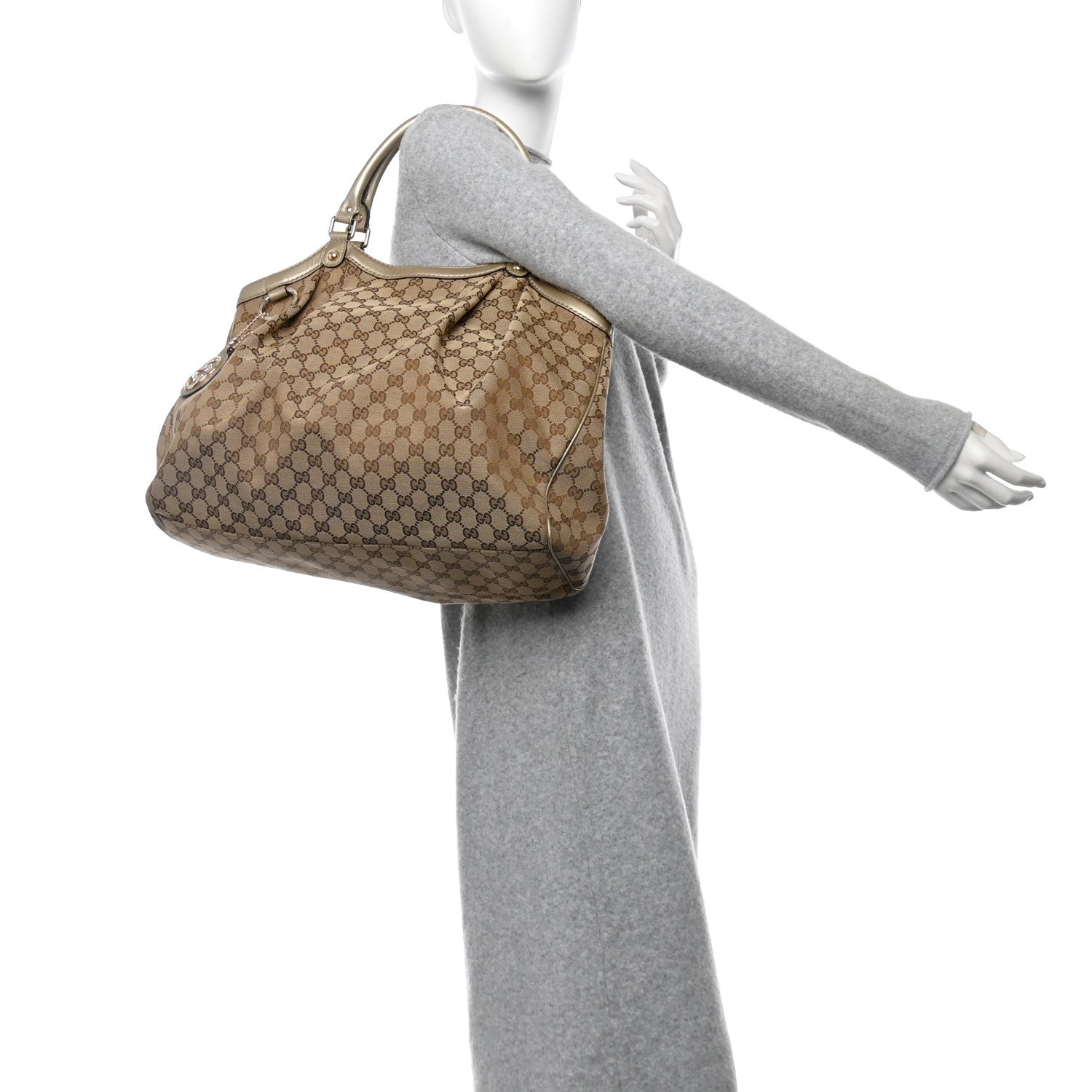 Gucci Metallic Monogram Large Sukey Tote Champagne 2 of 13