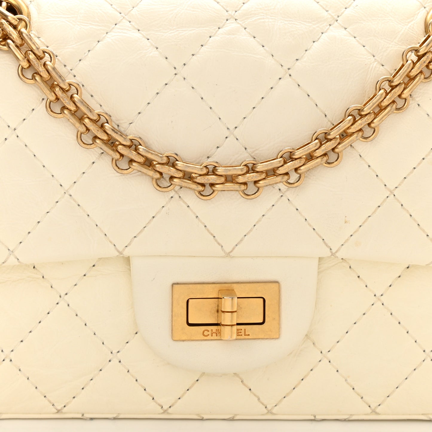 Aged Calfskin Quilted 2.55 Reissue Mini Flap White