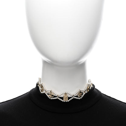 Chanel Pearl Crystal CC No 5 Perfume Bottle Choker Necklace Gold 2 of 6
