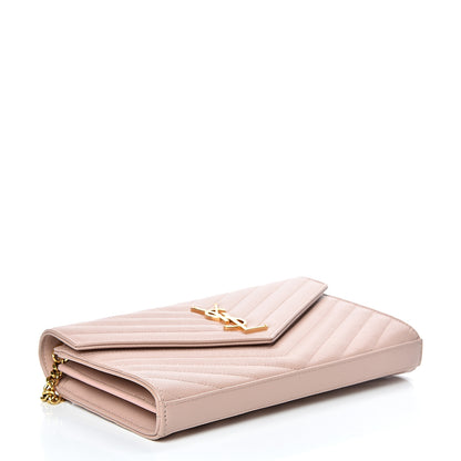 Saint Laurent Grain De Poudre Matelasse Chevron Monogram Chain Wallet Rose Antic 3 of 9