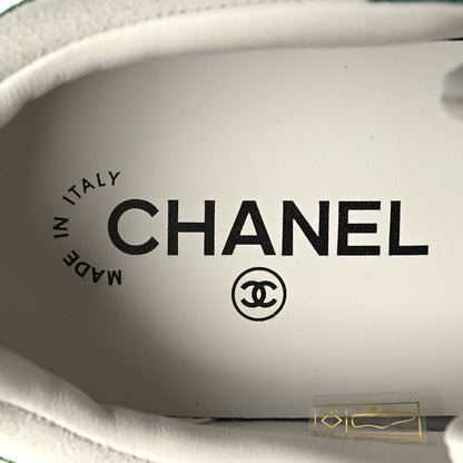 Chanel Suede Kidskin Womens CC Sneakers 38 White Green 8 of 9