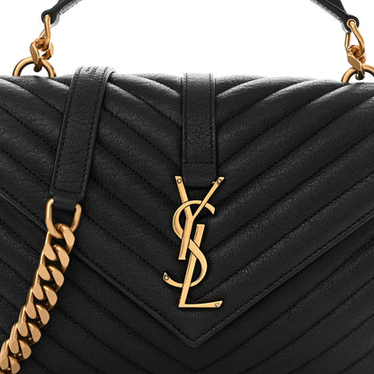 Saint Laurent Sheepskin Matelasse Chevron Monogram Medium College Bag Black 8 of 11