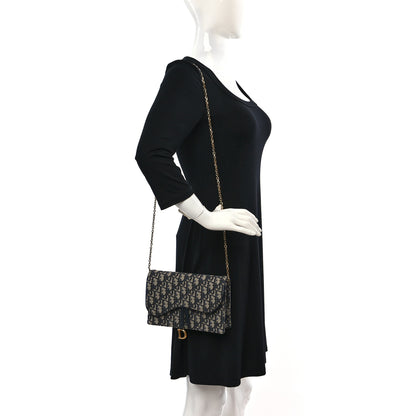 Christian Dior Oblique Saddle Chain Pouch Blue 2 of 9