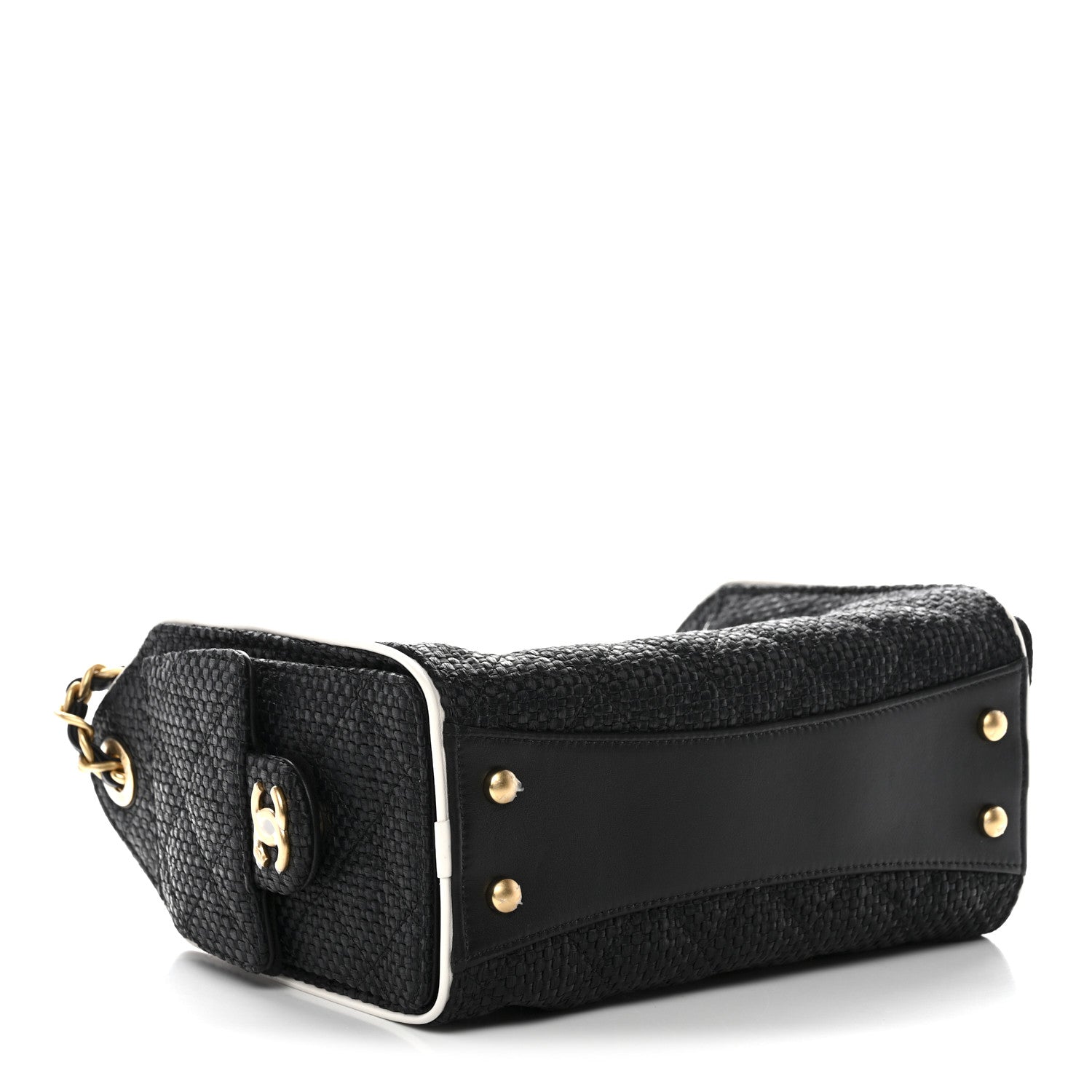 Chanel Braided Raffia Calfskin Quilted Mini Chanel 25 Handbag Black White 4 of 11