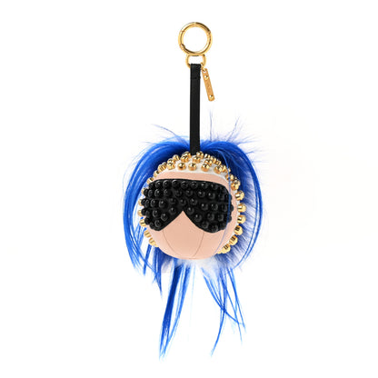 Fendi Shiny Nappa Goat Fox Fur Studded Punkito Karlito Bag Charm White Black Blue Neon 1 of 4