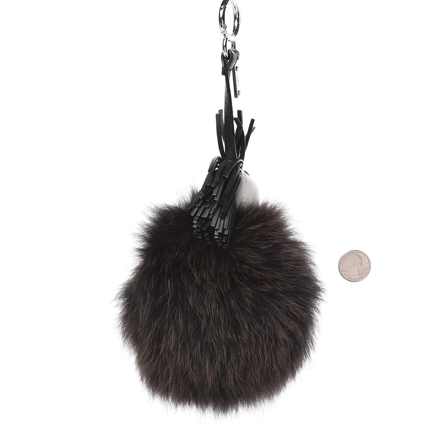 Fendi Fox Fur Shiny Nappa Bi-Color Super Karlito Pom Pom Bag Charm Moro Rosso Chiaro 2 of 4