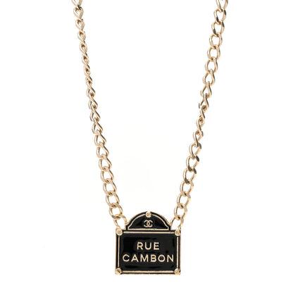 Chanel Enamel Metal Chain Link Rue Cambon Necklace Gold Black 1 of 6