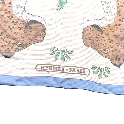 Hermes Silk Les Leopards Shawl 140 Bleu Lavande Marro 3 of 4