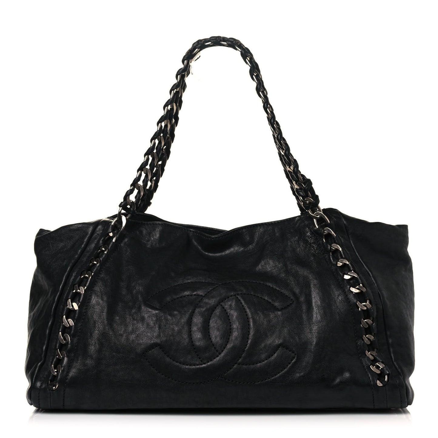 Calfskin East West Modern Chain Tote Black